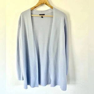 Eileen Fisher Light Blue Organic Cotton Knit Open Front Long Line Cardigan Small